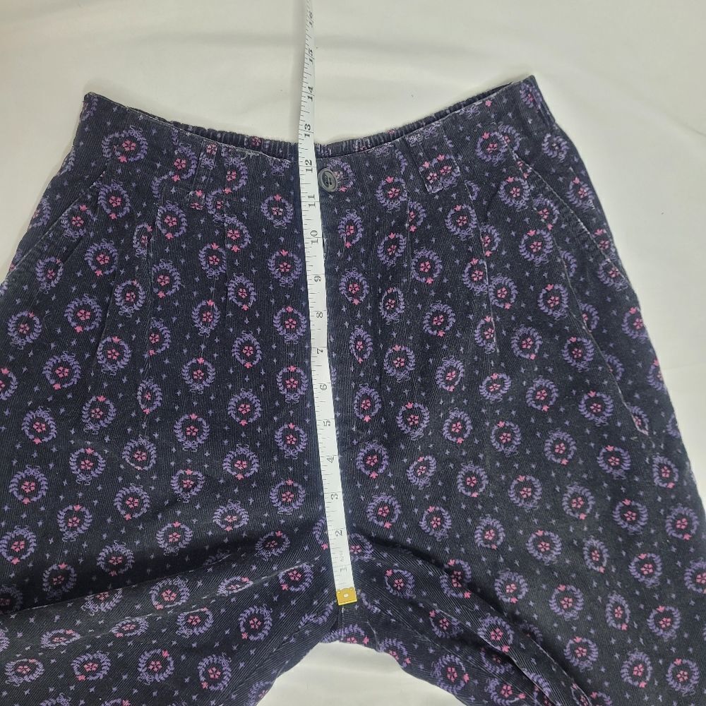 VINTAGE 90s pants high rise printed pull‎ on corduroy S/M - Picture 7 of 8